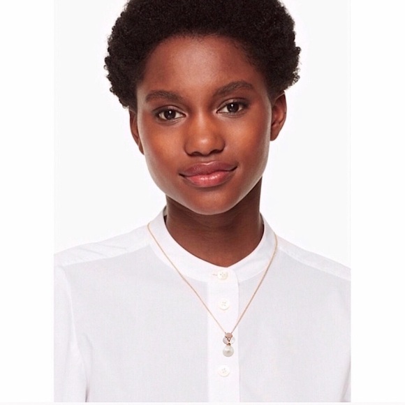 KATE SPADE • Disco Pansy Cream Pearl Rose Gold Mini Drop Necklace - Picture 2 of 5